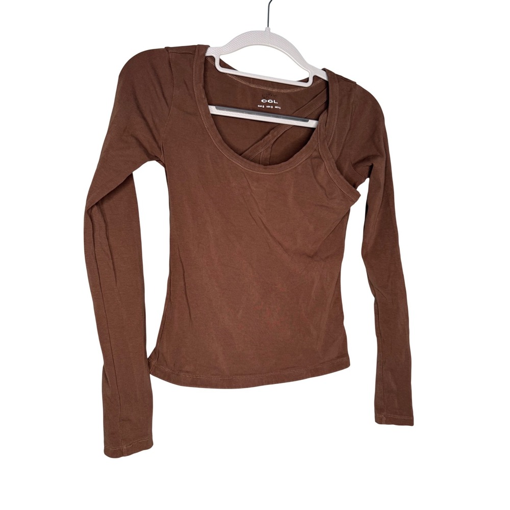 OGL chocolate‎ brown long sleeve double strap blouse